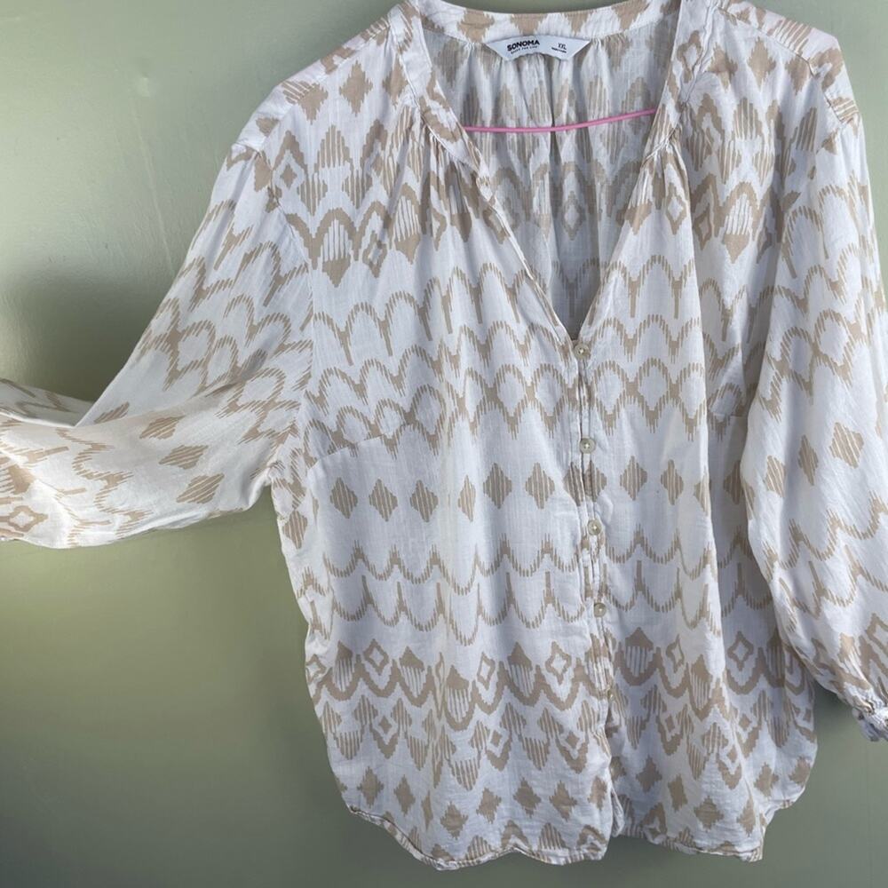 Sonoma printed gauze v-neck button down blouse - Picture 3 of 6